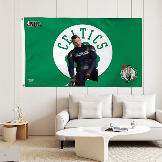 Captain America X Boston Celtics Logo Green Flag Custom Image