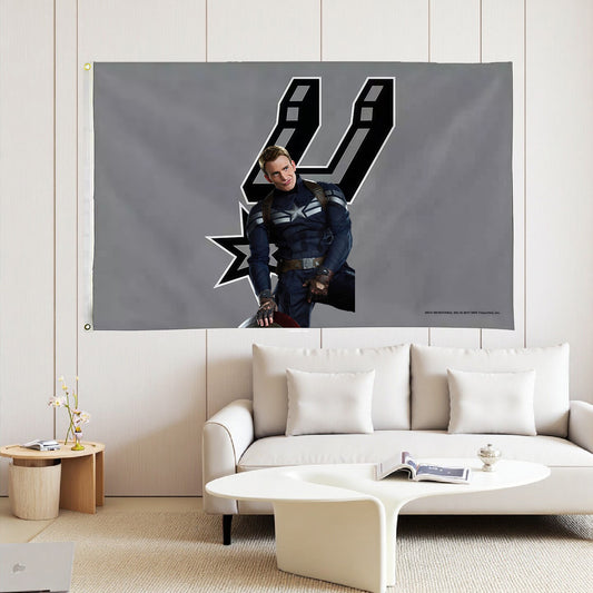 Captain America X San Antonio Spurs Grey Flag Custom Image