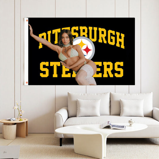 Sydney Sweeney X Pittsburgh Steelers Black Flag Custom Image
