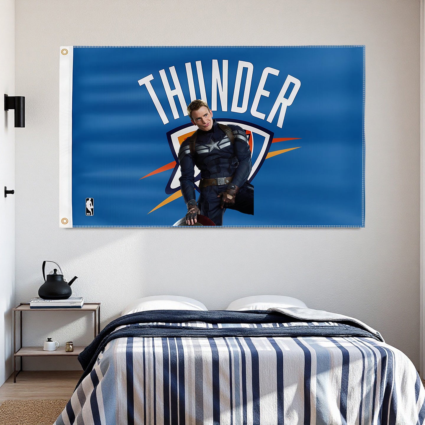 Captain America X Oklahoma City Thunder Blue Flag Custom Image