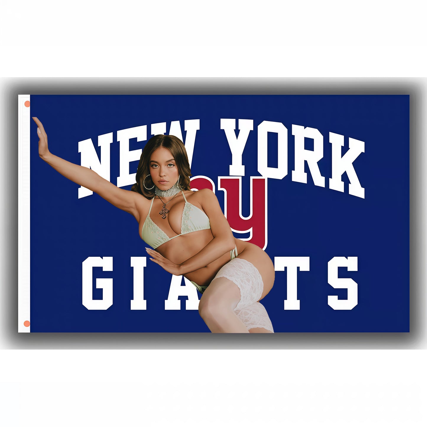 Sydney Sweeney X New York Giants Blue Flag Custom Image
