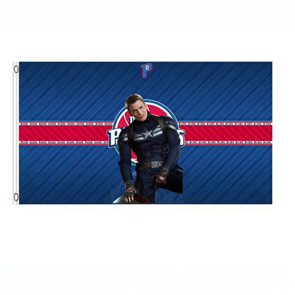 Captain America X Detroit Pistons Retro Flag Custom Image