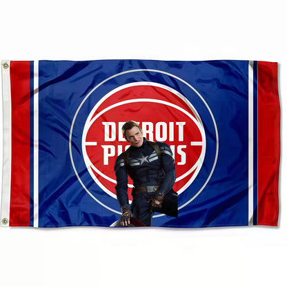 Captain America X Detroit Pistons Classic Flag Custom Image