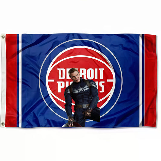Captain America X Detroit Pistons Classic Flag Custom Image