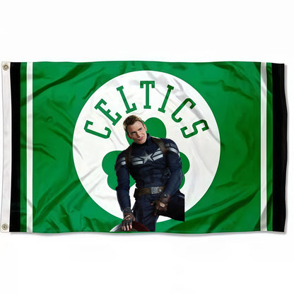 Captain America X Boston Celtics Logo Flag Custom Image