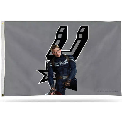 Captain America X San Antonio Spurs Grey Flag Custom Image