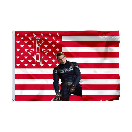 Captain America X Houston Rockets Interstices Flag Custom Image
