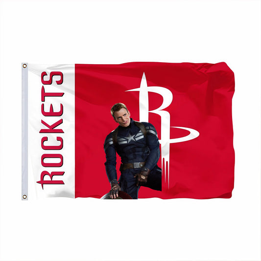Captain America X Houston Rockets Vintage Flag Custom Image