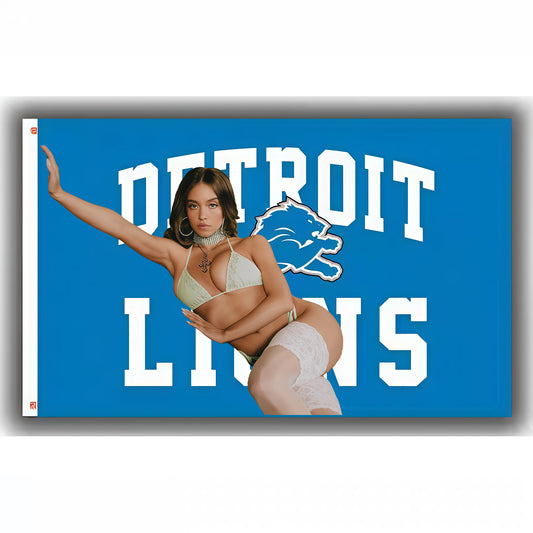 Sydney Sweeney X Detroit Lions Blue Flag Custom Image