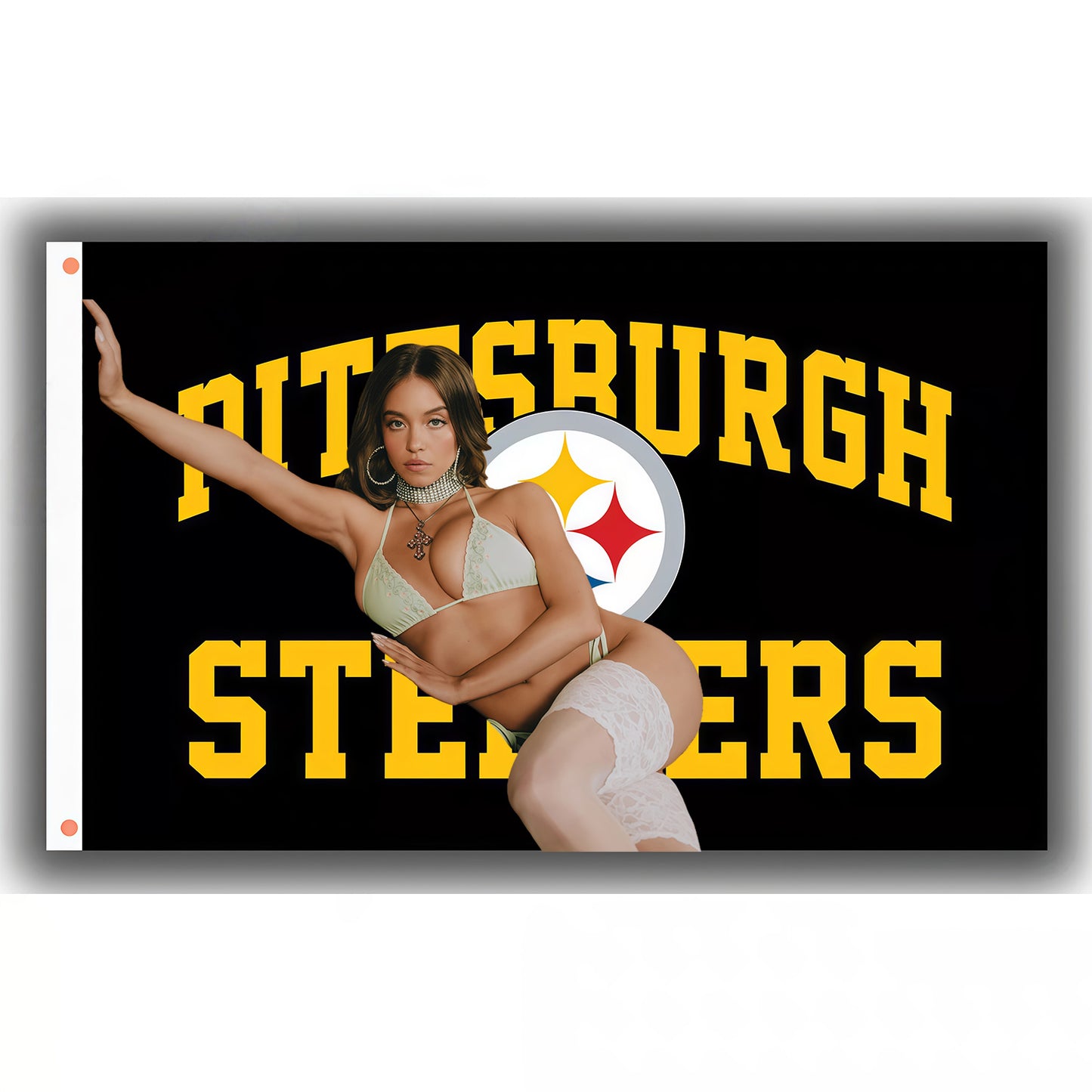 Sydney Sweeney X Pittsburgh Steelers Black Flag Custom Image