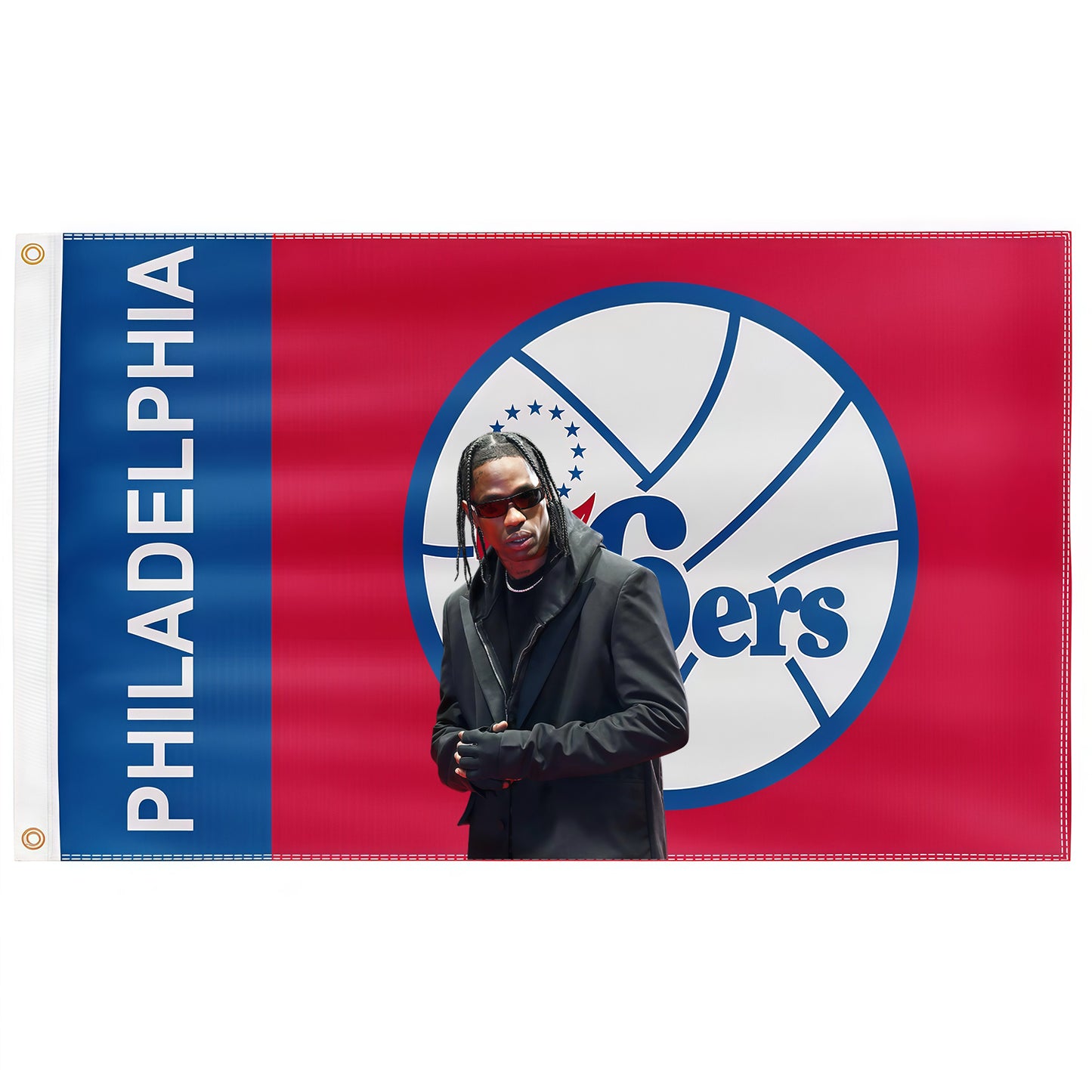 Travis Scott X Philadelphia 76ers Red Flag Custom Image
