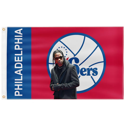 Travis Scott X Philadelphia 76ers Red Flag Custom Image
