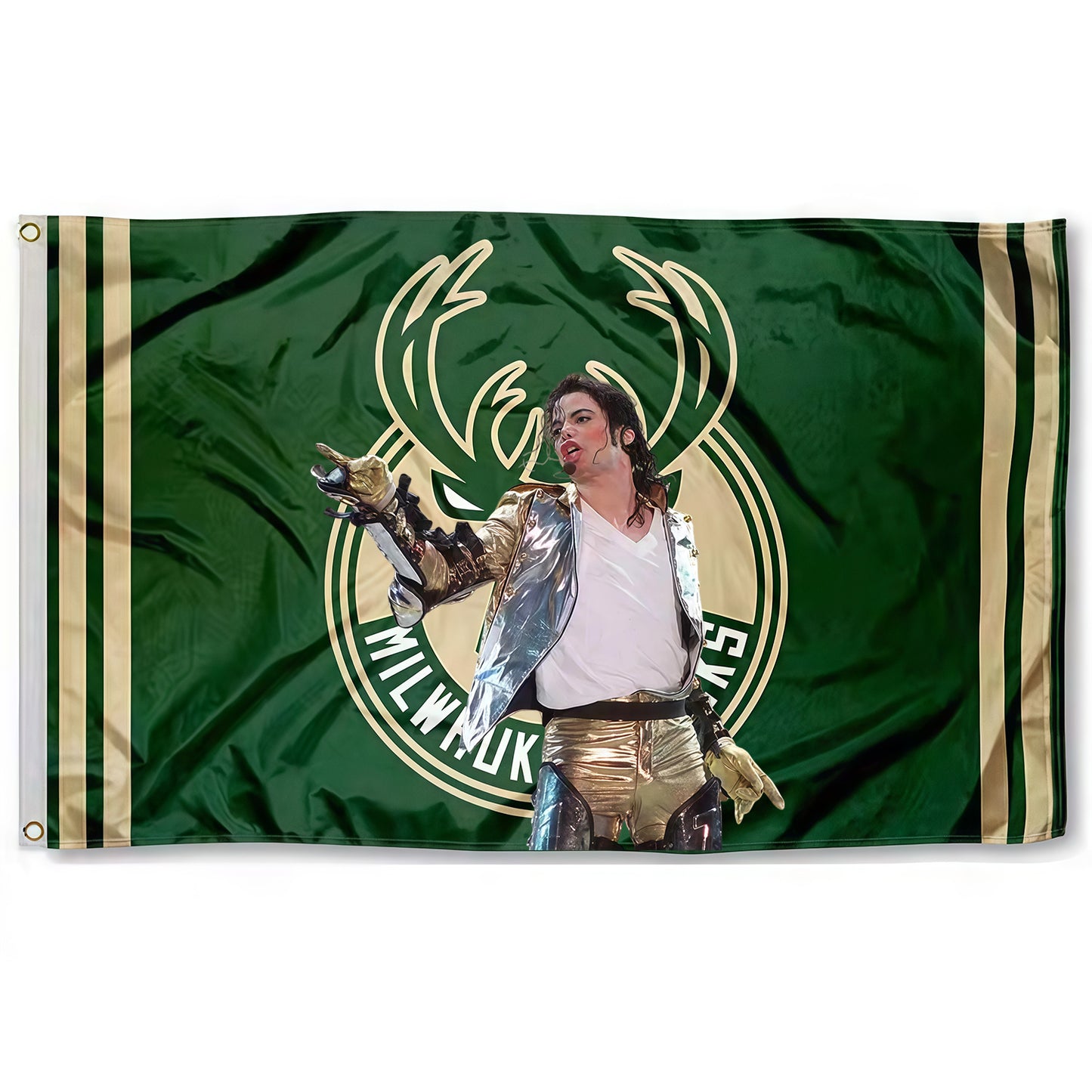 Michael Jackson X Milwaukee Bucks Green Flag Custom Image