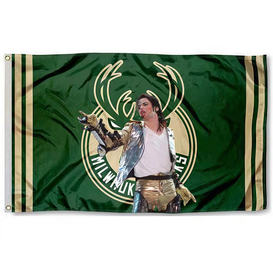 Michael Jackson X Milwaukee Bucks Green Flag Custom Image