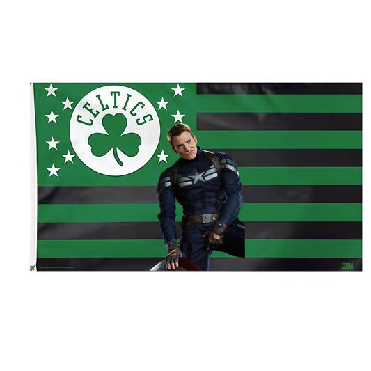 Captain America X Boston Celtics Logo Stripe Flag Custom Image