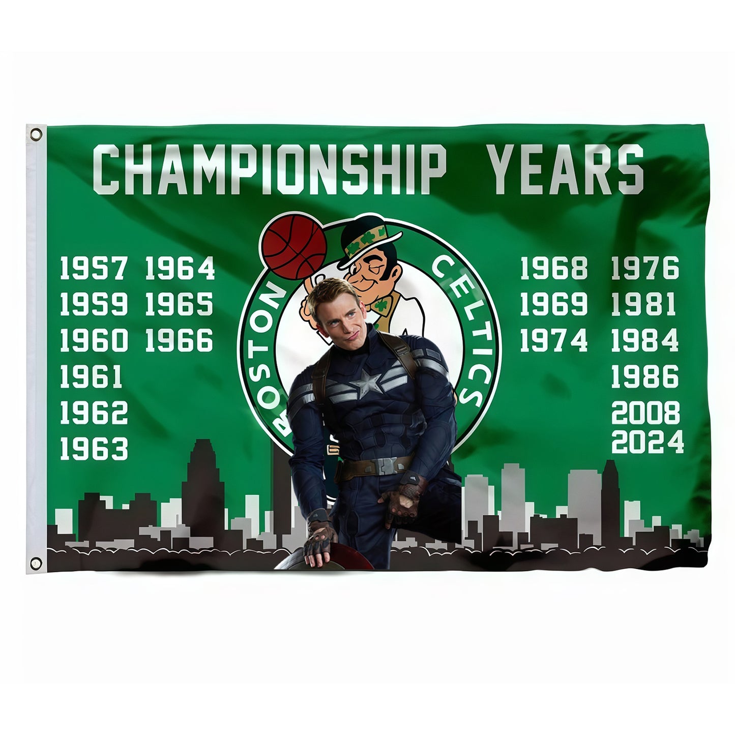 Captain America X Boston Celtics Champion Flag Custom Image