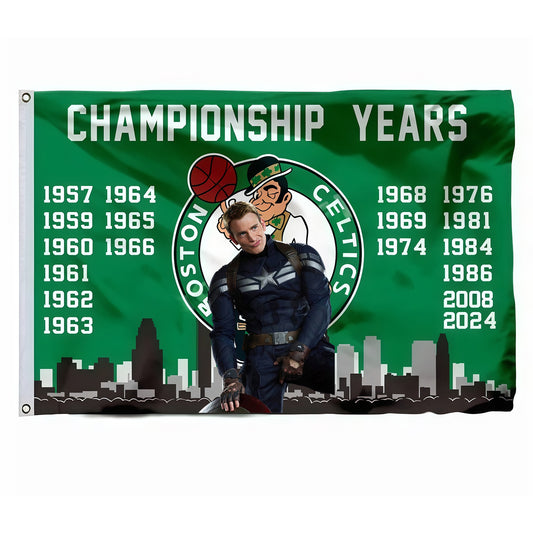 Captain America X Boston Celtics Champion Flag Custom Image