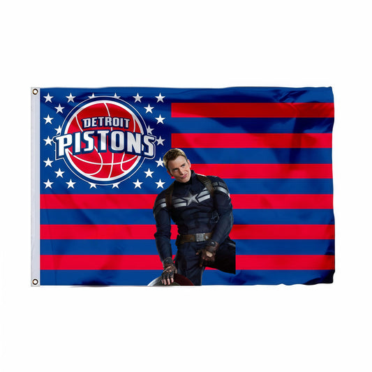 Captain America X Detroit Pistons Interstices Flag Custom Image