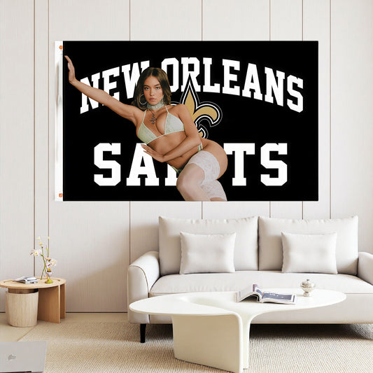 Sydney Sweeney X New Orleans Saints Black Flag Custom Image