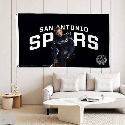 Captain America X San Antonio Spurs Black Flag Custom Image
