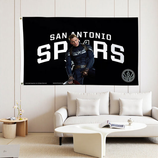 Captain America X San Antonio Spurs Black Flag Custom Image