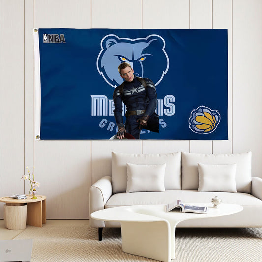 Captain America X Memphis Grizzlies Vintage Flag Custom Image