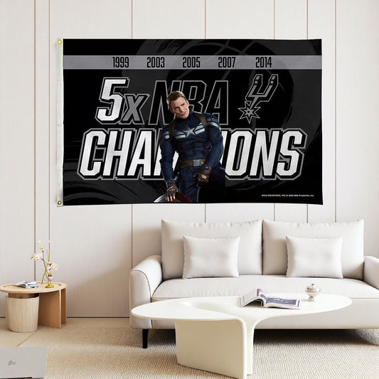Captain America X San Antonio Spurs 5 Champions Flag Custom Image