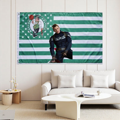 Captain America X Boston Celtics Stripe Flag Custom Image
