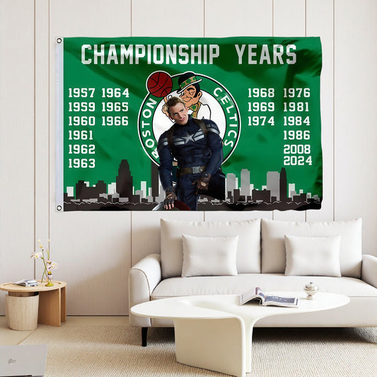 Captain America X Boston Celtics Champion Flag Custom Image