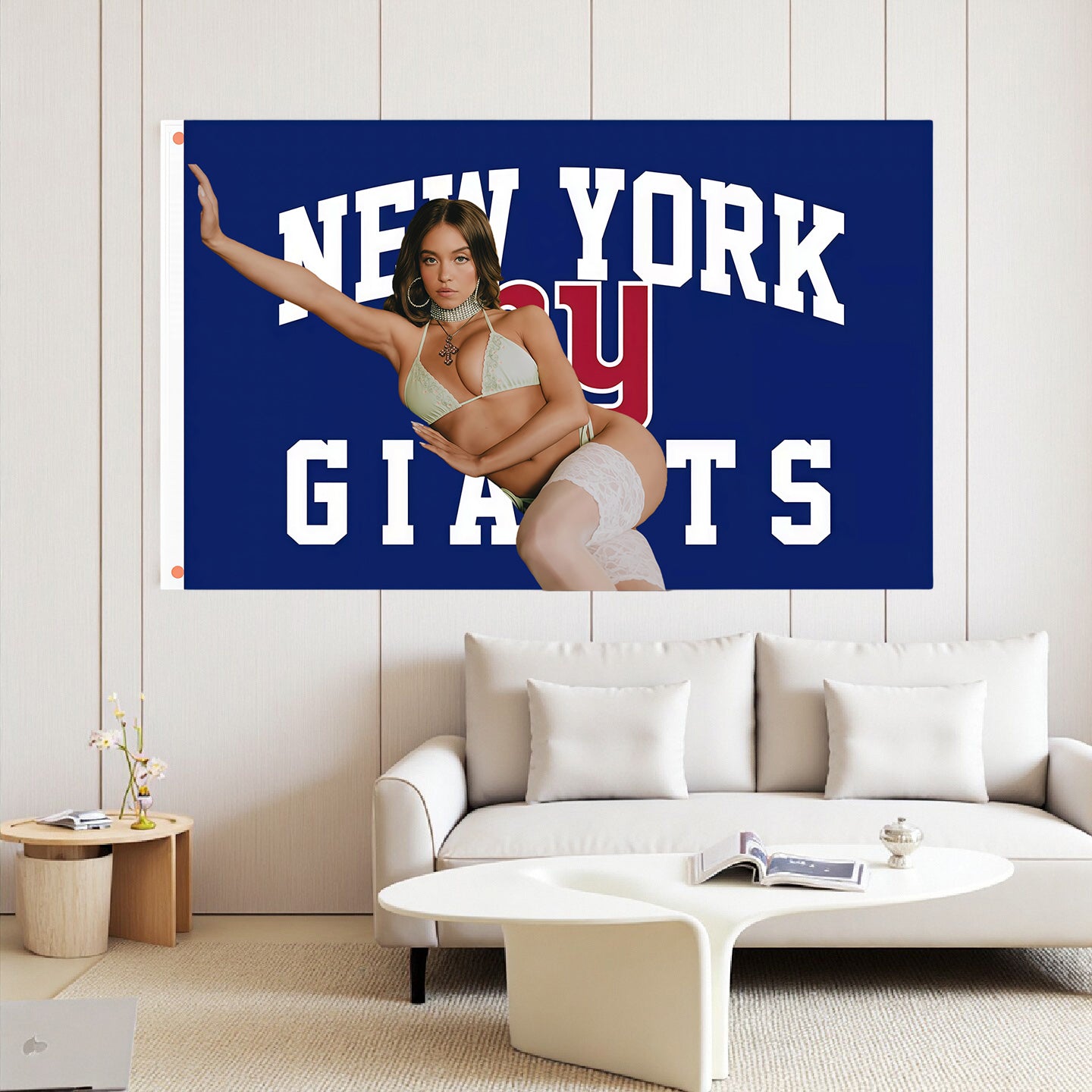 Sydney Sweeney X New York Giants Blue Flag Custom Image