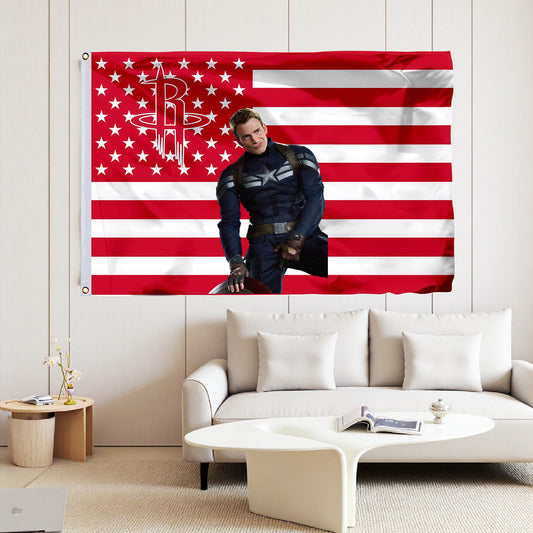 Captain America X Houston Rockets Interstices Flag Custom Image
