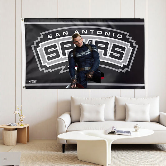 Captain America X San Antonio Spurs Retro Flag Custom Image