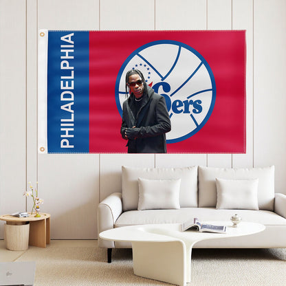 Travis Scott X Philadelphia 76ers Red Flag Custom Image