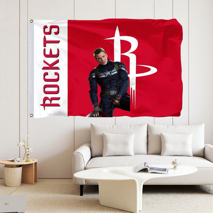 Captain America X Houston Rockets Vintage Flag Custom Image