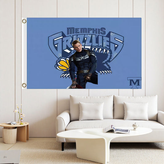Captain America X Memphis Grizzlies Blue Flag Custom Image