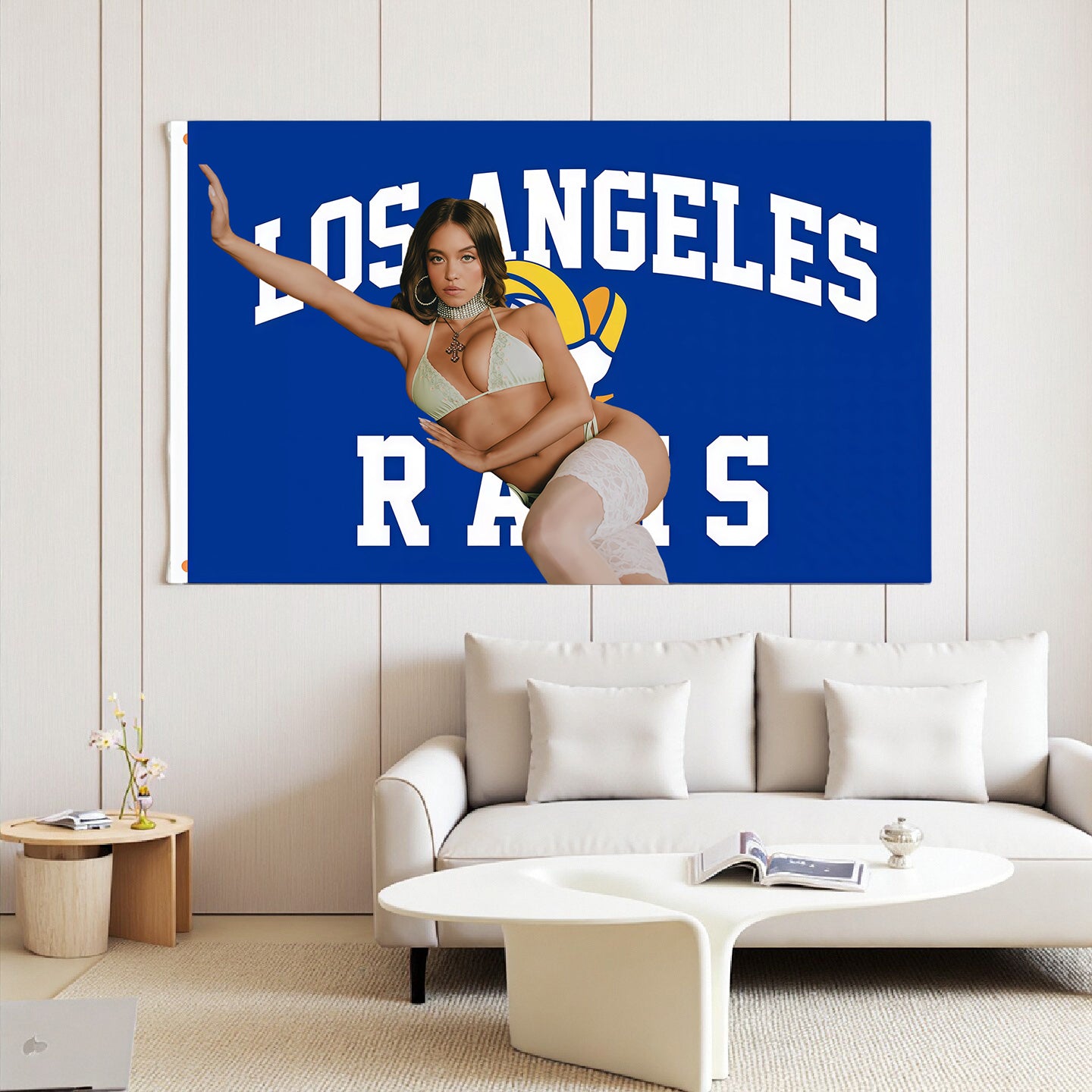 Sydney Sweeney X Los Angeles Rams Blue Flag Custom Image