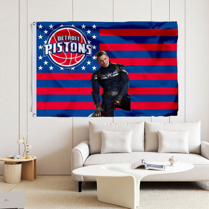 Captain America X Detroit Pistons Interstices Flag Custom Image