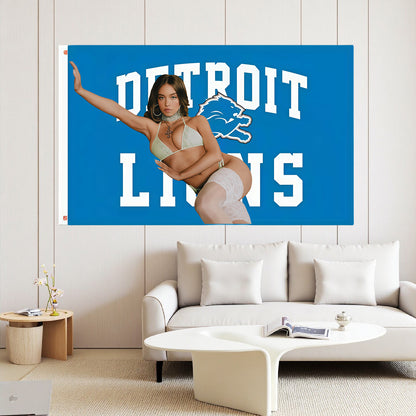 Sydney Sweeney X Detroit Lions Blue Flag Custom Image