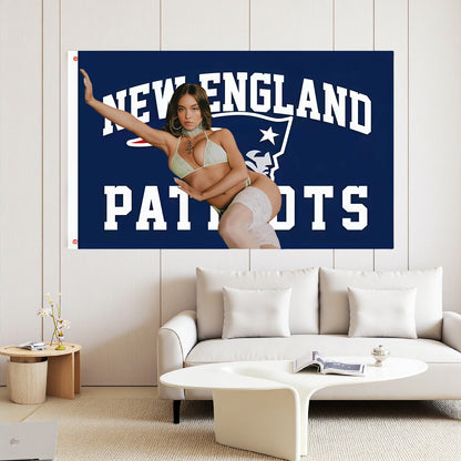 Sydney Sweeney X New England Patriots Blue Flag Custom Image