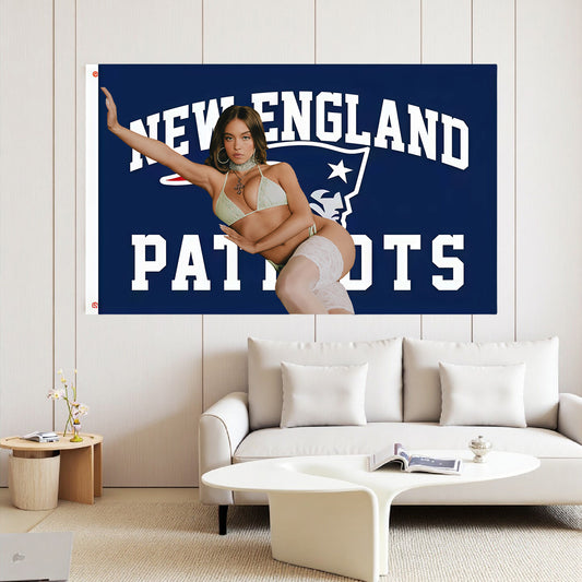 Sydney Sweeney X New England Patriots Blue Flag Custom Image