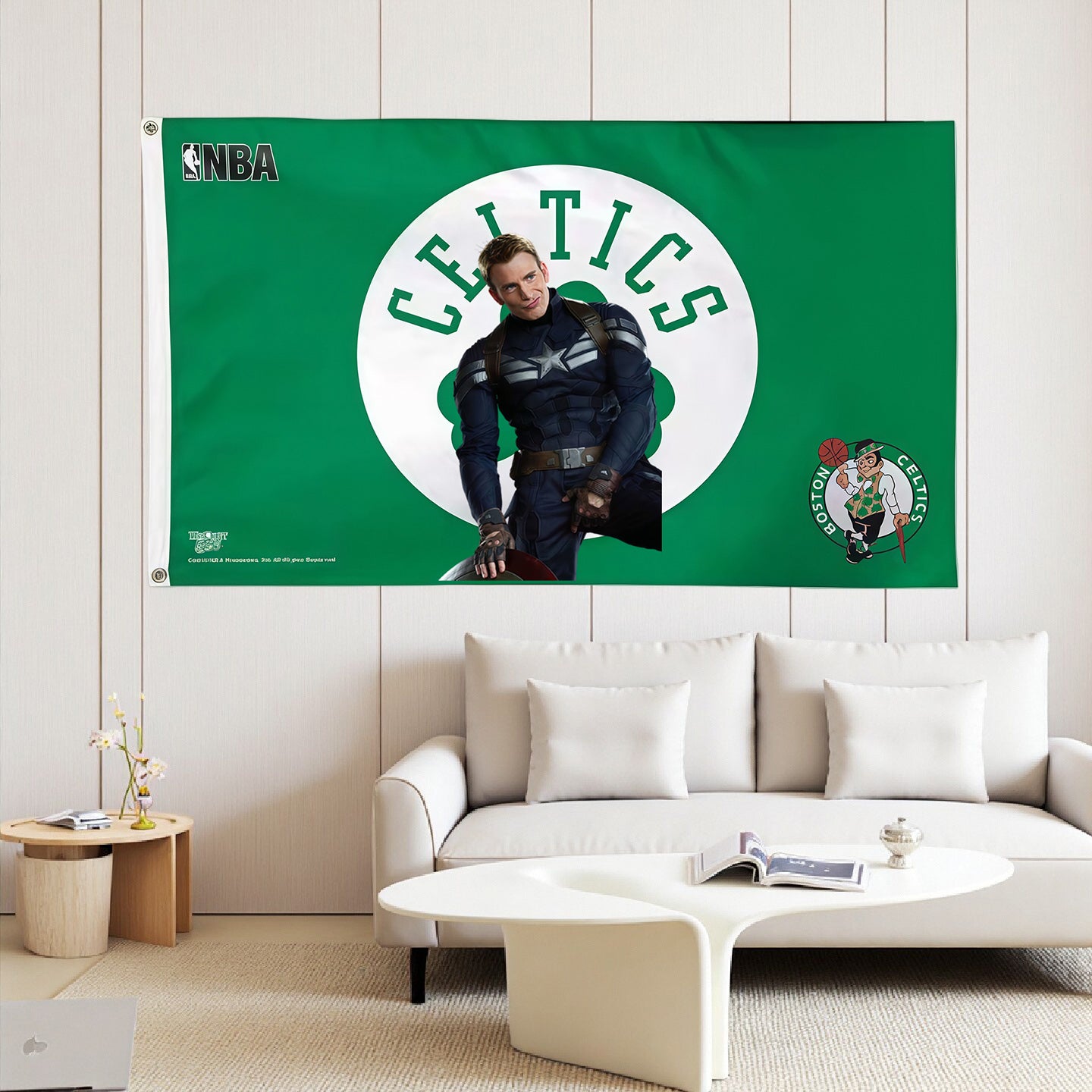 Captain America X Boston Celtics Logo Green Flag Custom Image