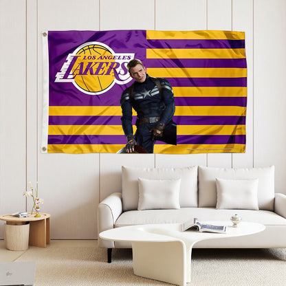 Captain America X Los Angeles Lakers Interstices Flag Custom Image
