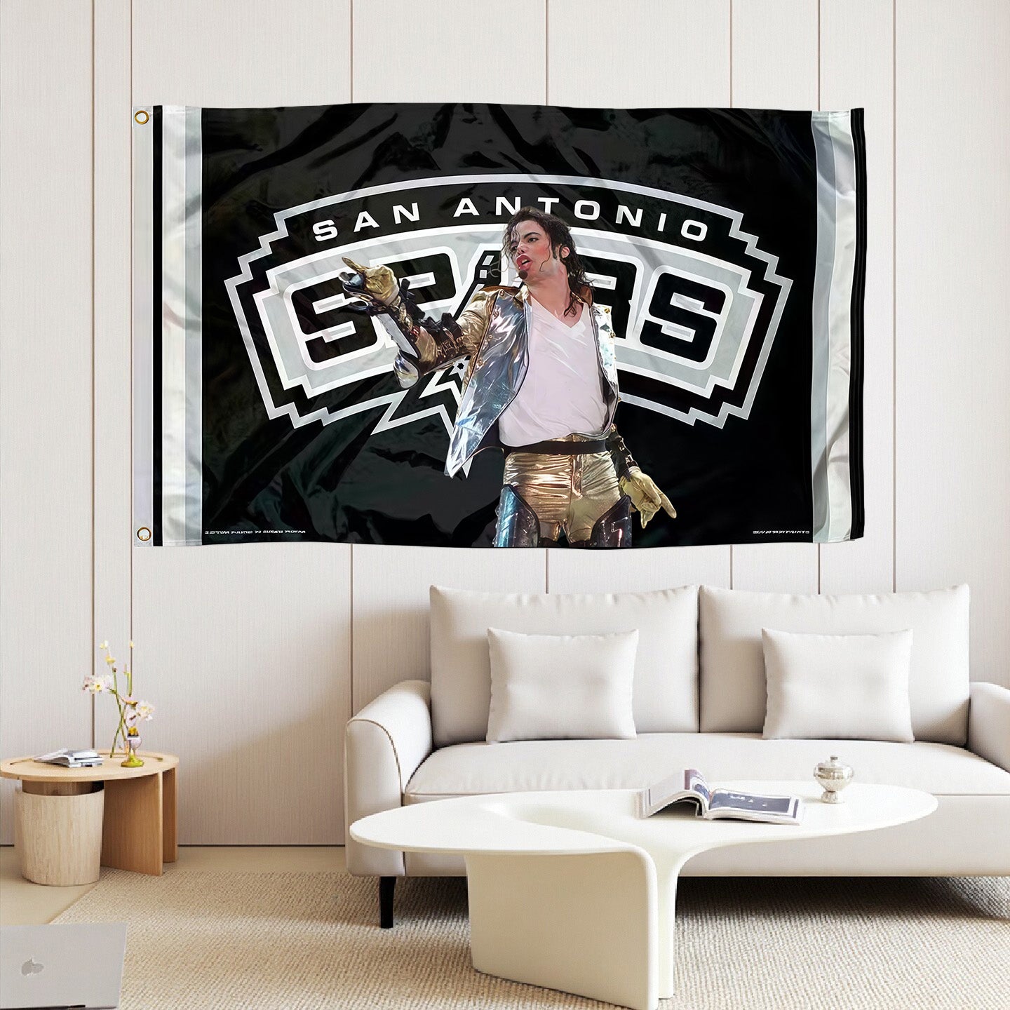 Michael Jackson X San Antonio Spurs Black Flag Custom Image