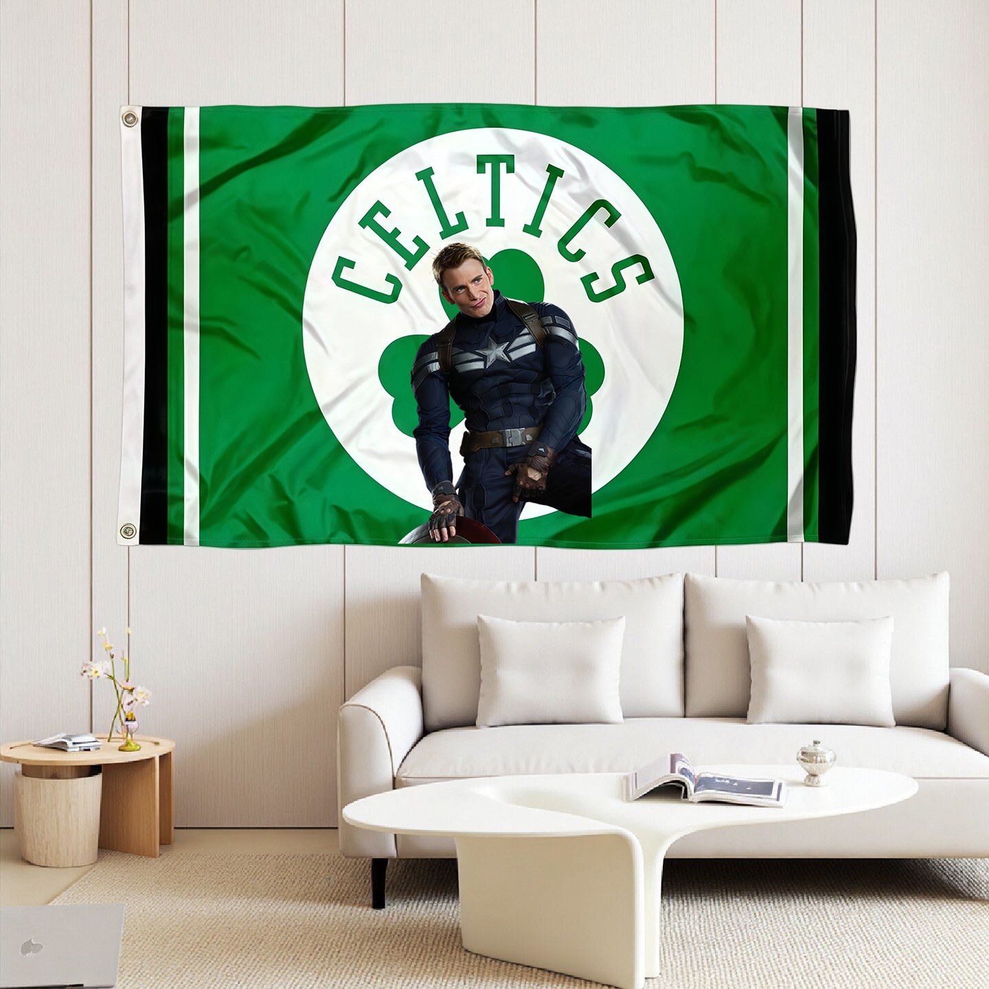 Captain America X Boston Celtics Logo Flag Custom Image