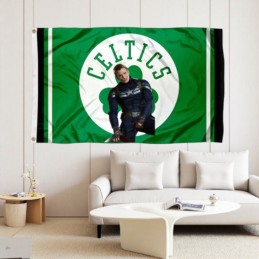 Captain America X Boston Celtics Logo Flag Custom Image