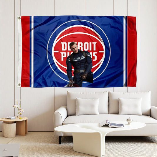 Captain America X Detroit Pistons Classic Flag Custom Image
