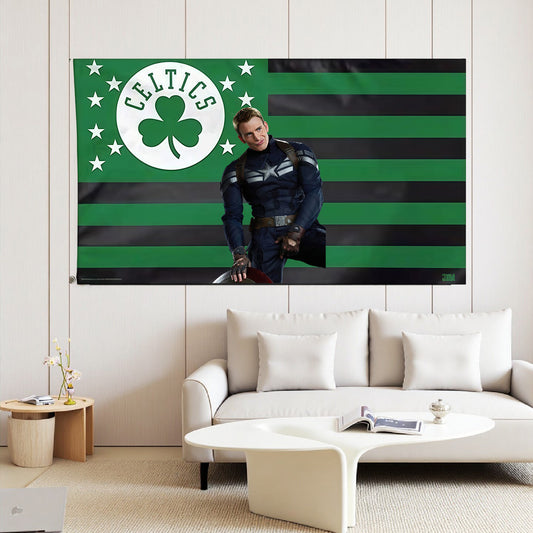 Captain America X Boston Celtics Logo Stripe Flag Custom Image
