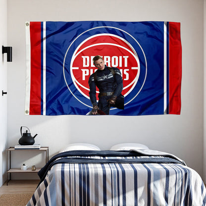 Captain America X Detroit Pistons Classic Flag Custom Image