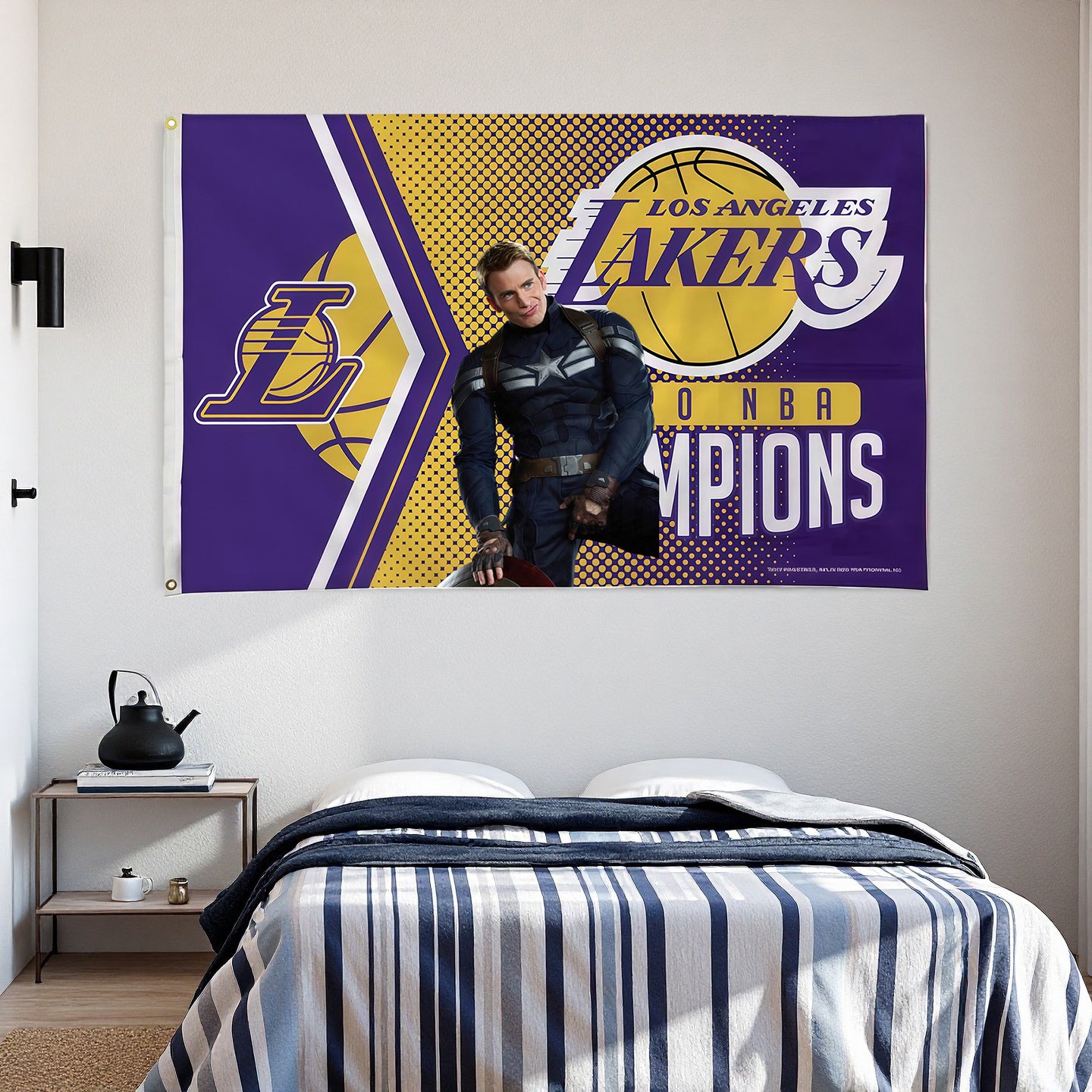 Captain America X Los Angeles Lakers Shinning Flag Custom Image