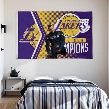 Captain America X Los Angeles Lakers Shinning Flag Custom Image